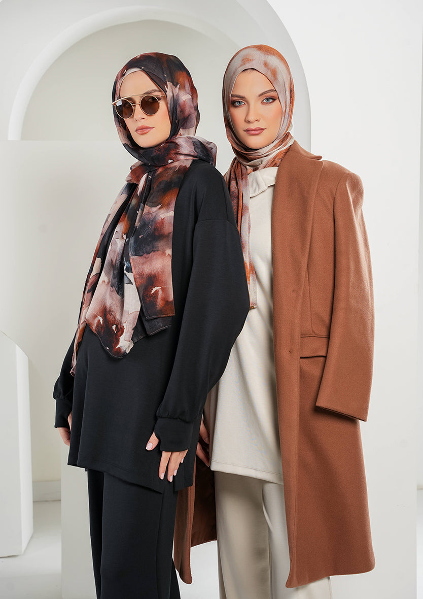 Women’s Modest Two-Piece Soft-Touch Modal Lounge Set – With Half Snap – Wild Truffle