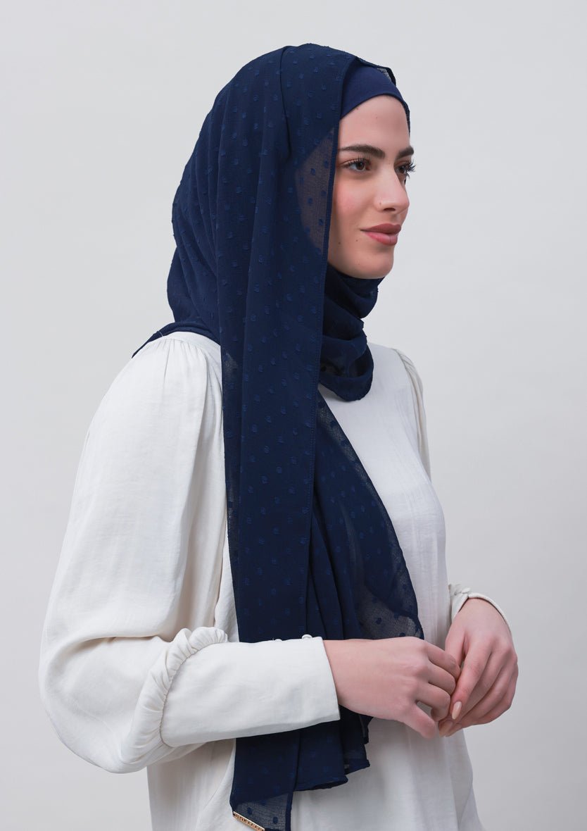 Captain Blue-Plain Mosaic Butti Chiffon - BOKITTA Hijab