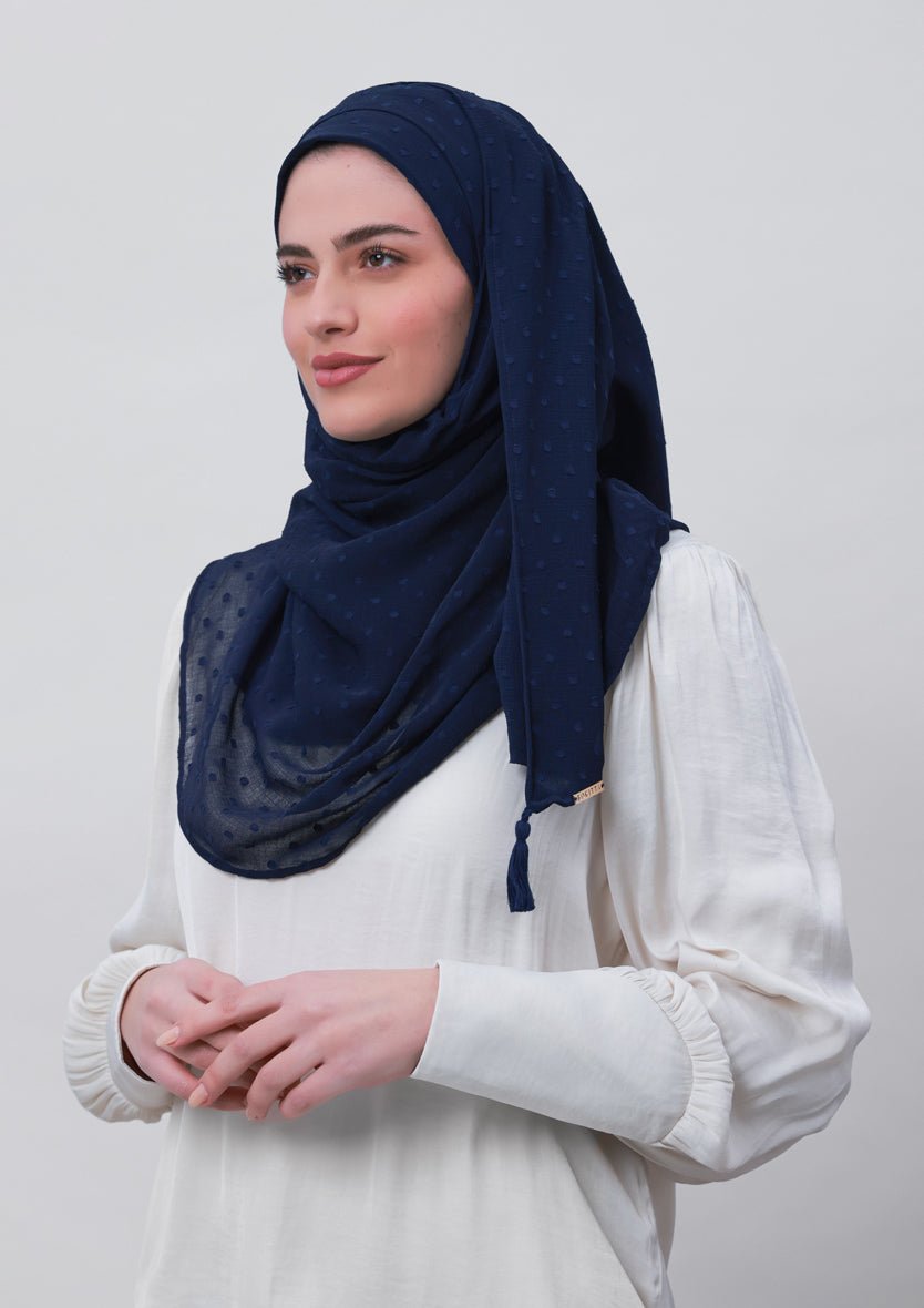 Captain Blue-Plain Mosaic Butti Chiffon - BOKITTA Hijab