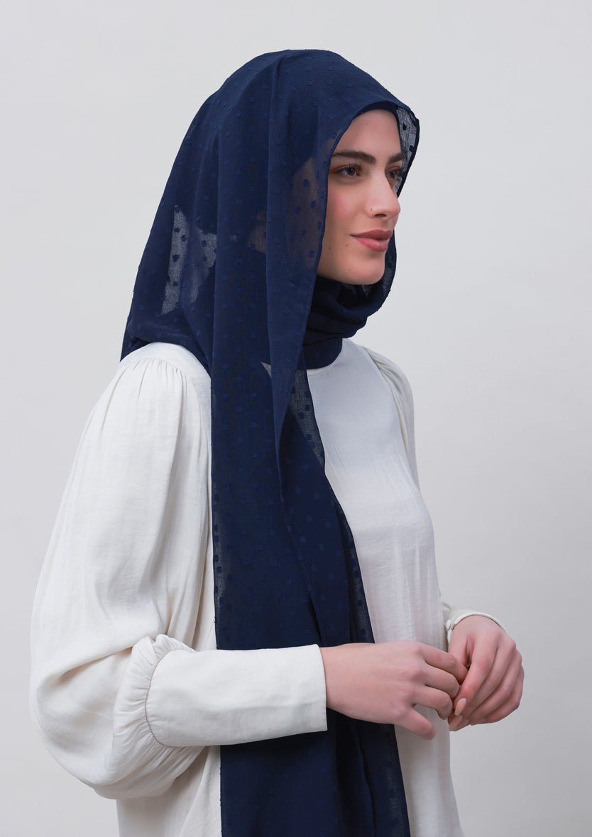 Captain Blue-Plain Mosaic Butti Chiffon - BOKITTA Hijab