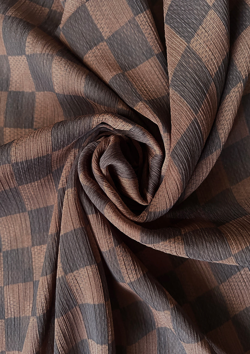 Checkered Brown - Instant Hijab With Inner