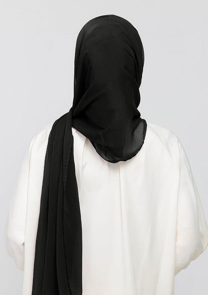 Jet Black - Crepe Chiffon - Instant Hijab With Inner