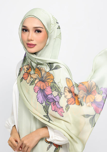 Mint Blossom - Satin Crinkled - Instant HIjab with Inner