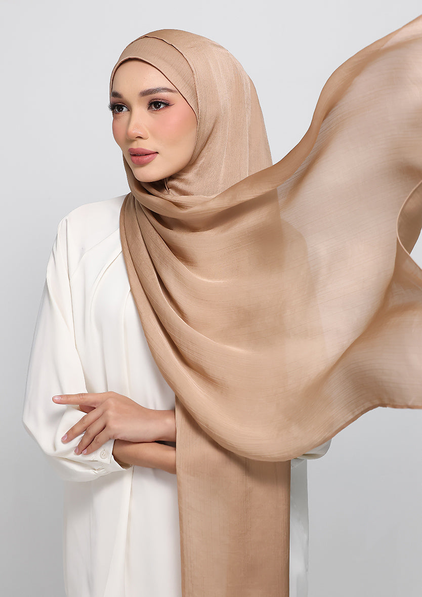 Caramel Satin Crinkled - Instant Hijab Set with Inner