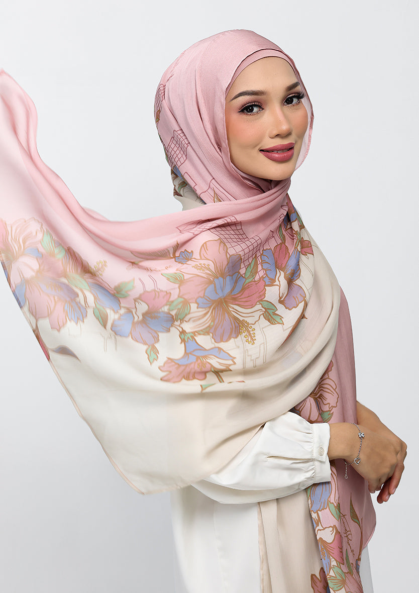 Blossoms over KL- Satin Crinkled - Instant HIjab with Inner