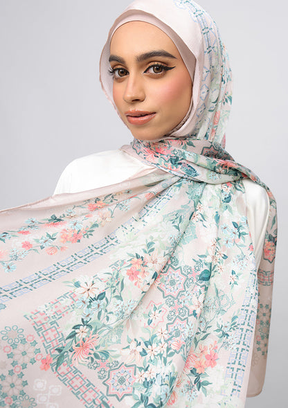 Aqua Tapestry - Satin Crinkled - Instant HIjab with Inner