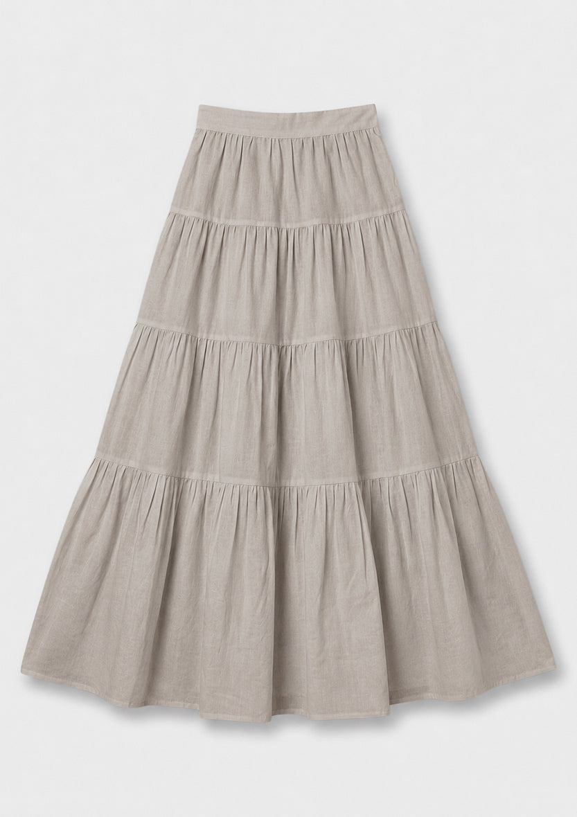 Capri Ruffle Maxi Skirt - Mushroom