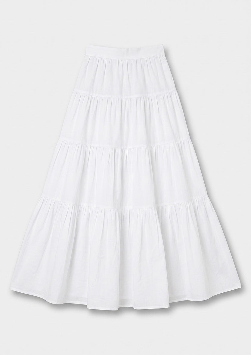 Capri Ruffle Maxi Skirt - White