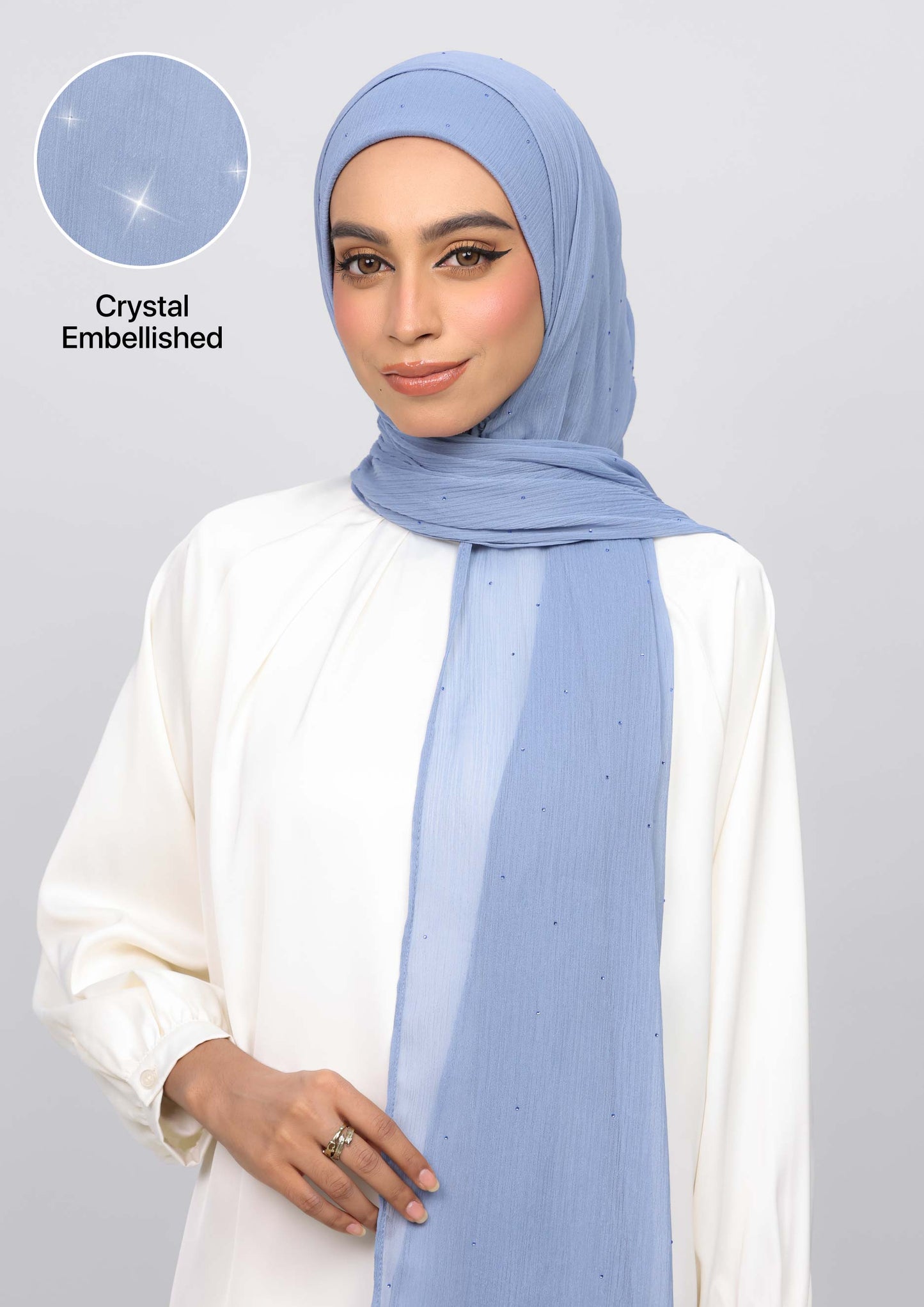 Iris Blue Crystals - Crinkled Chiffon