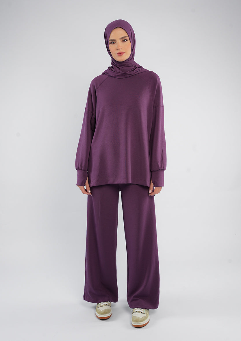 Women’s Modest Two-Piece Soft-Touch Modal Lounge Set – Relaxed Fit – Purple
