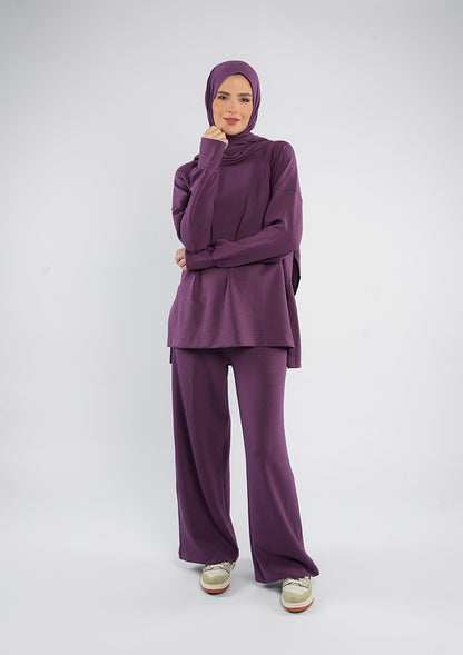 Women’s Modest Two-Piece Soft-Touch Modal Lounge Set – Relaxed Fit – Purple
