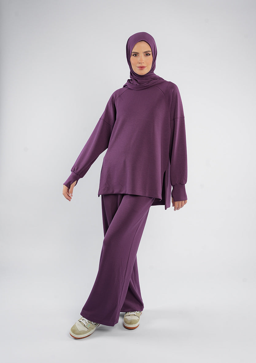 Women’s Modest Two-Piece Soft-Touch Modal Lounge Set – Relaxed Fit – Purple