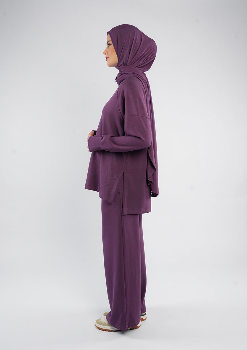 Women’s Modest Two-Piece Soft-Touch Modal Lounge Set – Relaxed Fit – Purple