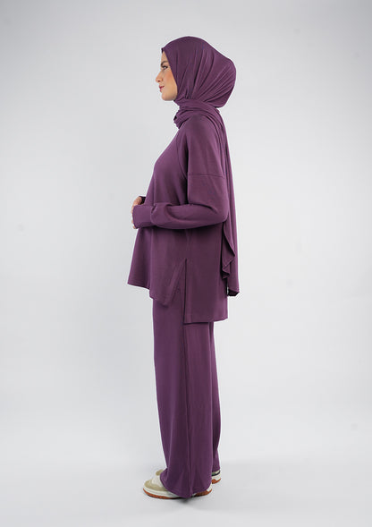 Women’s Modest Two-Piece Soft-Touch Modal Lounge Set – Relaxed Fit – Purple