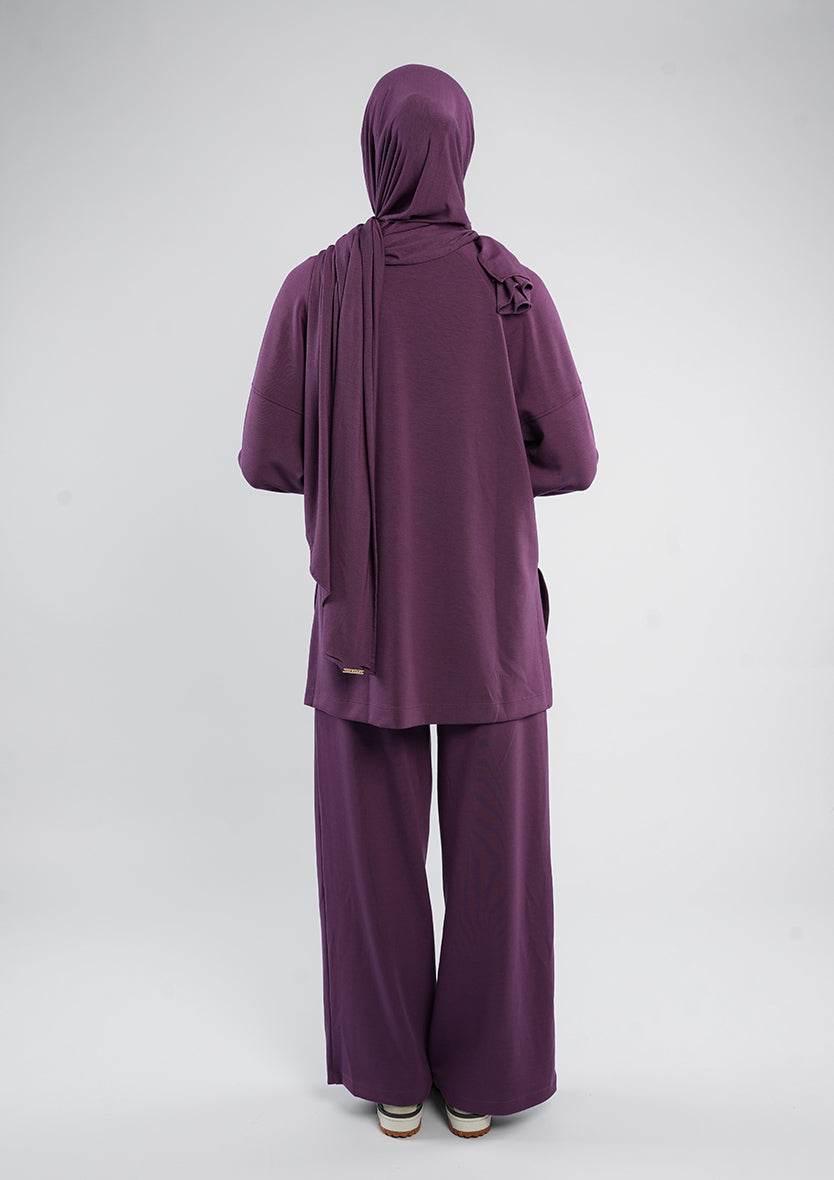 Women’s Modest Two-Piece Soft-Touch Modal Lounge Set – Relaxed Fit – Purple