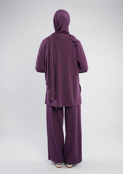 Women’s Modest Two-Piece Soft-Touch Modal Lounge Set – Relaxed Fit – Purple