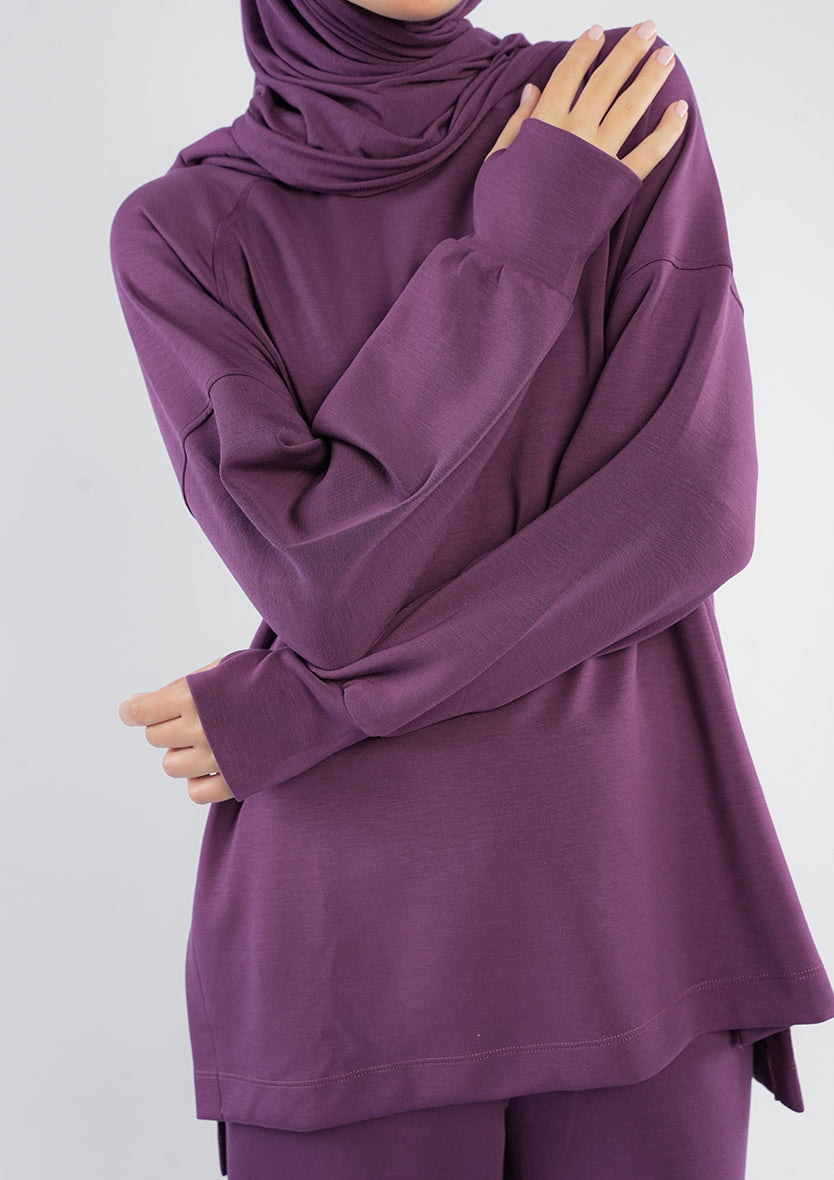 Women’s Modest Two-Piece Soft-Touch Modal Lounge Set – Relaxed Fit – Purple
