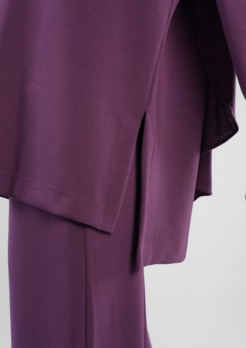 Women’s Modest Two-Piece Soft-Touch Modal Lounge Set – Relaxed Fit – Purple