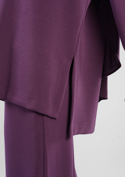 Women’s Modest Two-Piece Soft-Touch Modal Lounge Set – Relaxed Fit – Purple