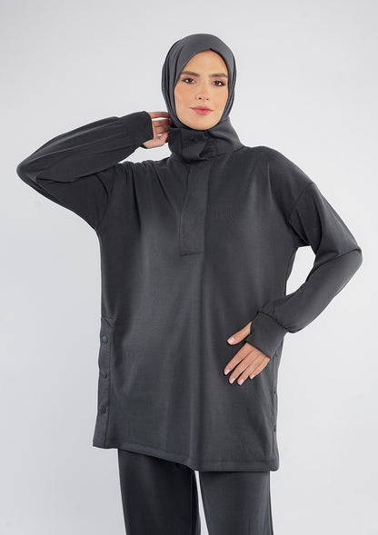 Women’s Modest Two-Piece Soft-Touch Modal Lounge Set – With Half Snap  – Wild Truffle