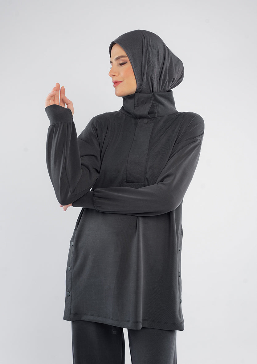 Women’s Modest Two-Piece Soft-Touch Modal Lounge Set – With Half Snap  – Wild Truffle