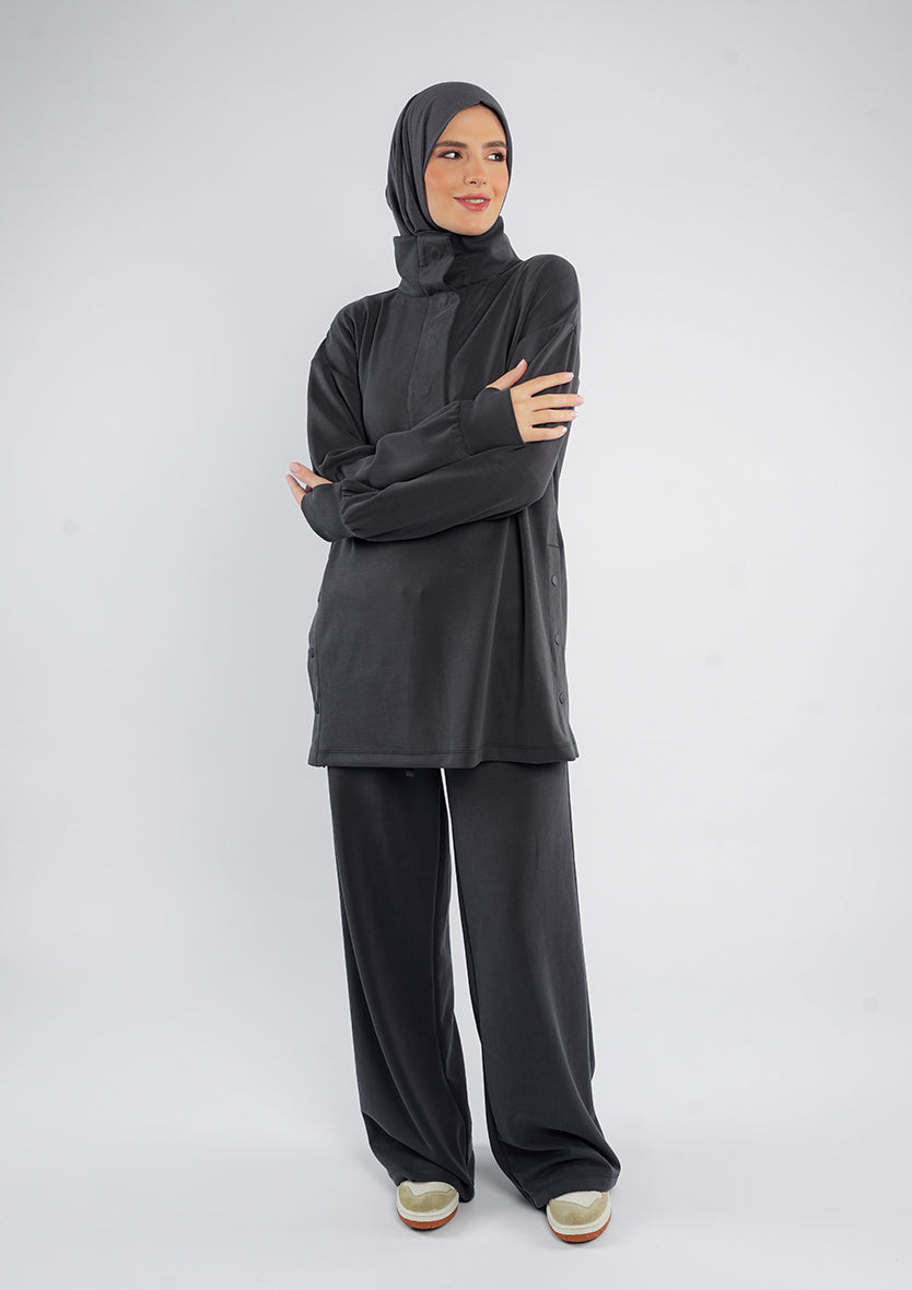 Women’s Modest Two-Piece Soft-Touch Modal Lounge Set – With Half Snap  – Wild Truffle