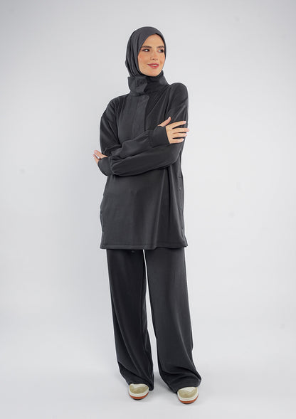 Women’s Modest Two-Piece Soft-Touch Modal Lounge Set – With Half Snap  – Wild Truffle