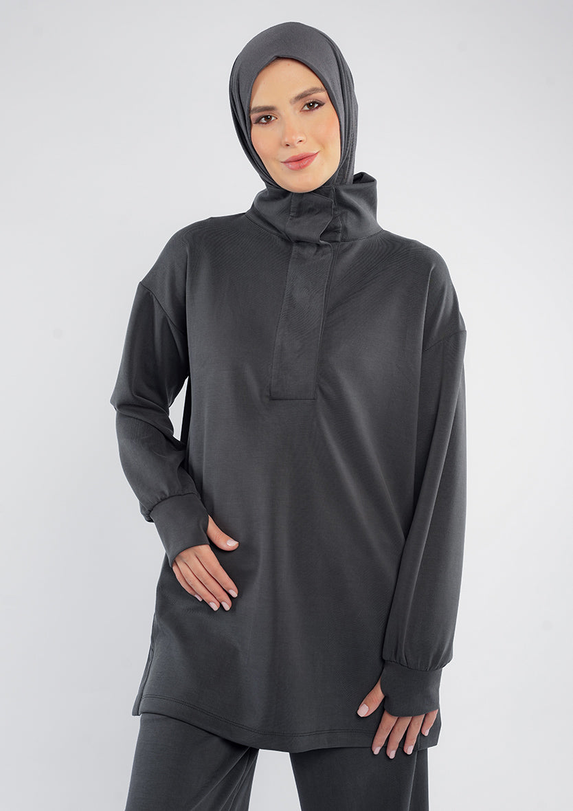 Women’s Modest Two-Piece Soft-Touch Modal Lounge Set – With Half Snap  – Wild Truffle