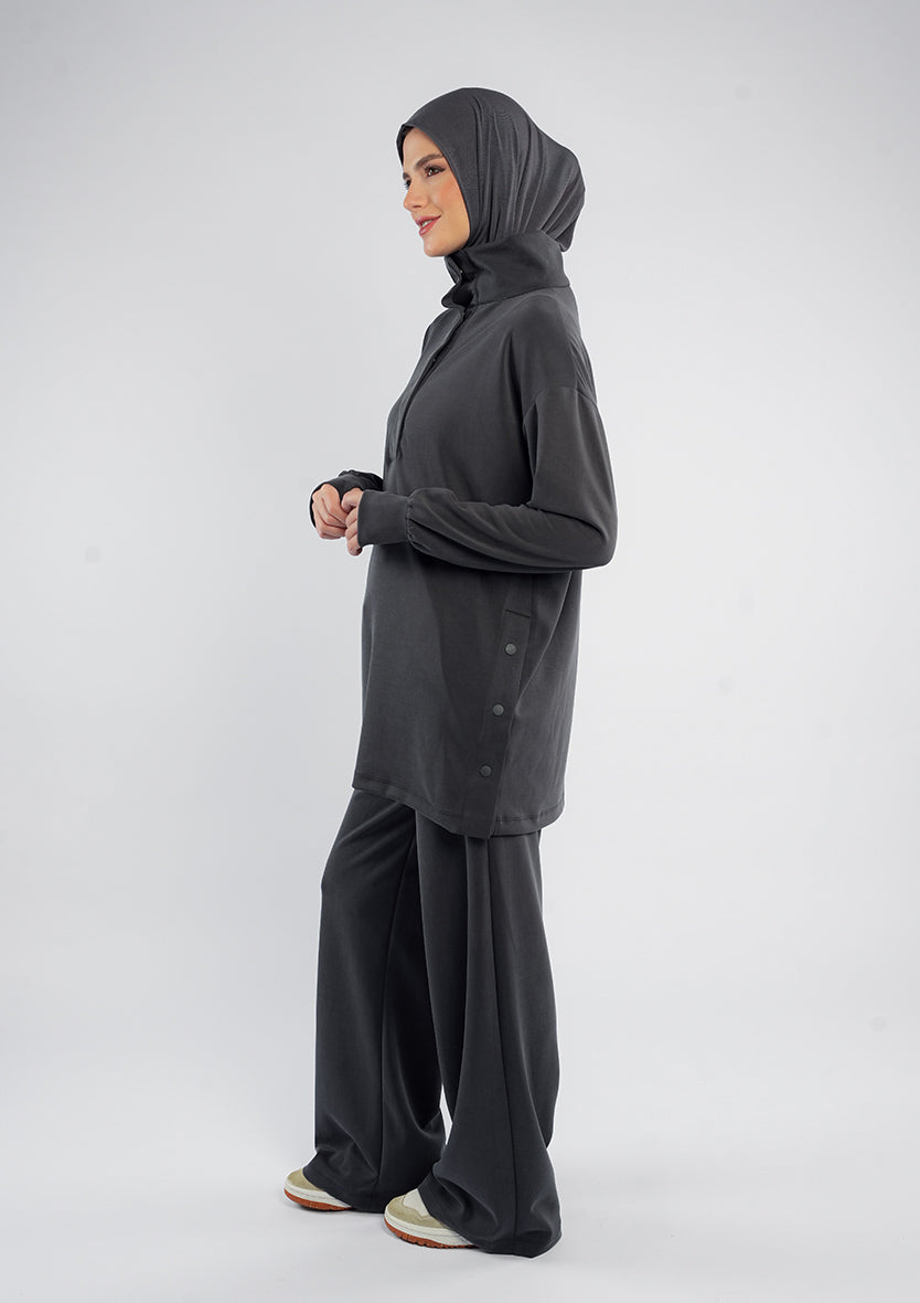 Women’s Modest Two-Piece Soft-Touch Modal Lounge Set – With Half Snap  – Wild Truffle