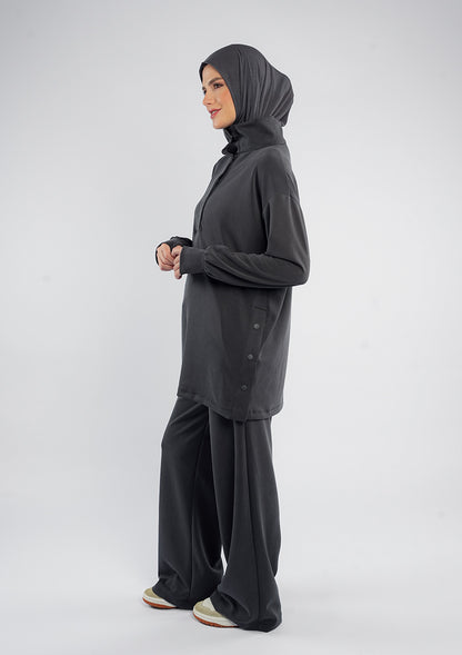 Women’s Modest Two-Piece Soft-Touch Modal Lounge Set – With Half Snap  – Wild Truffle