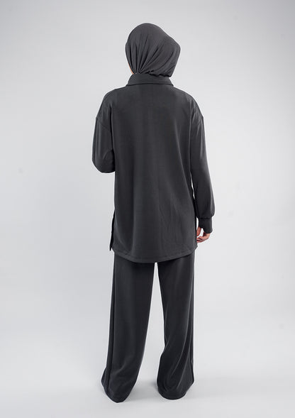 Women’s Modest Two-Piece Soft-Touch Modal Lounge Set – With Half Snap  – Wild Truffle