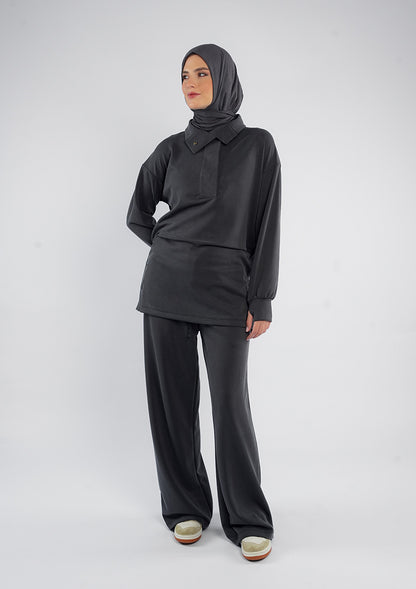 Women’s Modest Two-Piece Soft-Touch Modal Lounge Set – With Half Snap  – Wild Truffle