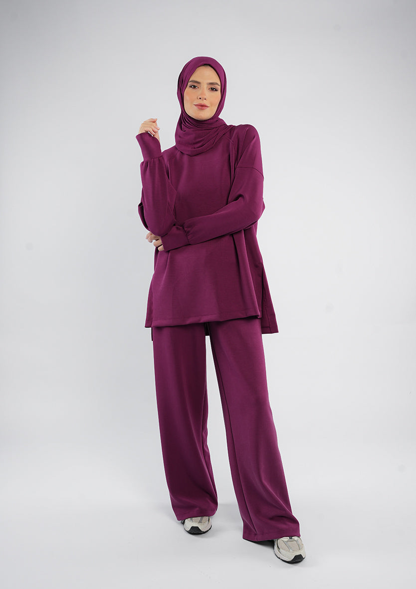 Women’s Modest Two-Piece Soft-Touch Modal Lounge Set – Relaxed Fit – Purple