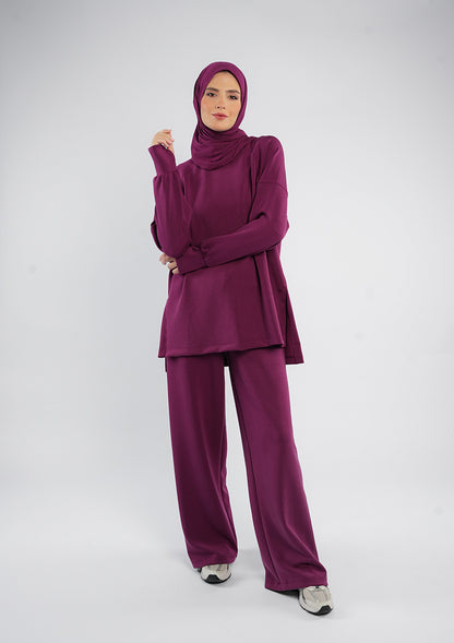 Women’s Modest Two-Piece Soft-Touch Modal Lounge Set – Relaxed Fit – Purple
