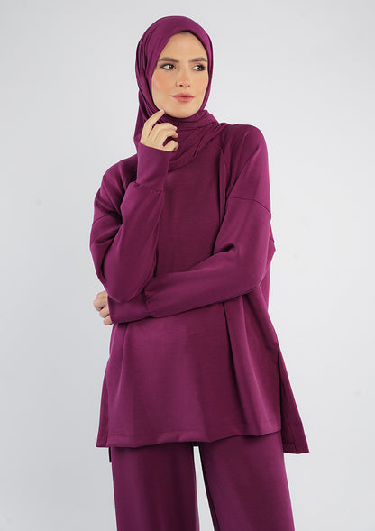 Women’s Modest Two-Piece Soft-Touch Modal Lounge Set – Relaxed Fit – Purple
