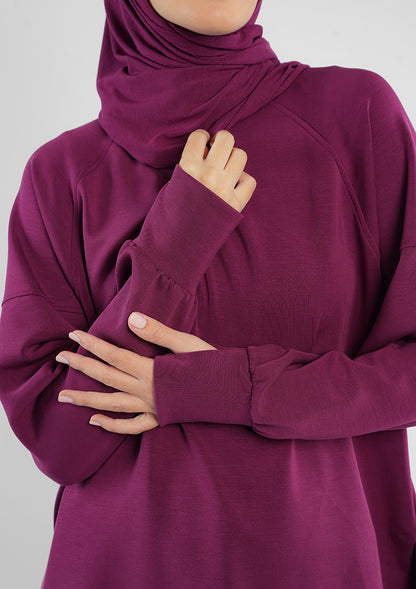 Women’s Modest Two-Piece Soft-Touch Modal Lounge Set – Relaxed Fit – Purple