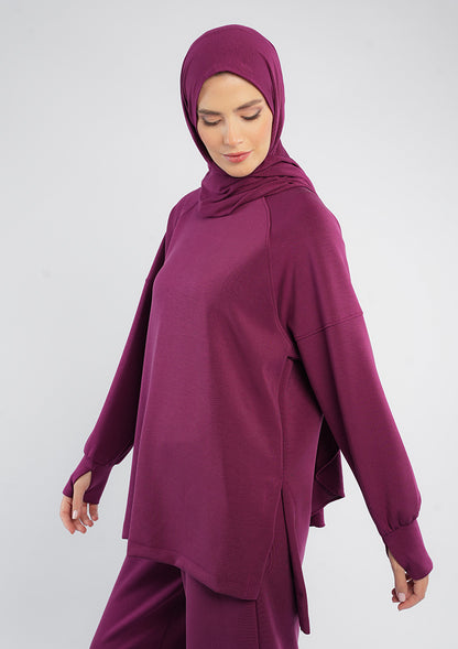 Women’s Modest Two-Piece Soft-Touch Modal Lounge Set – Relaxed Fit – Purple