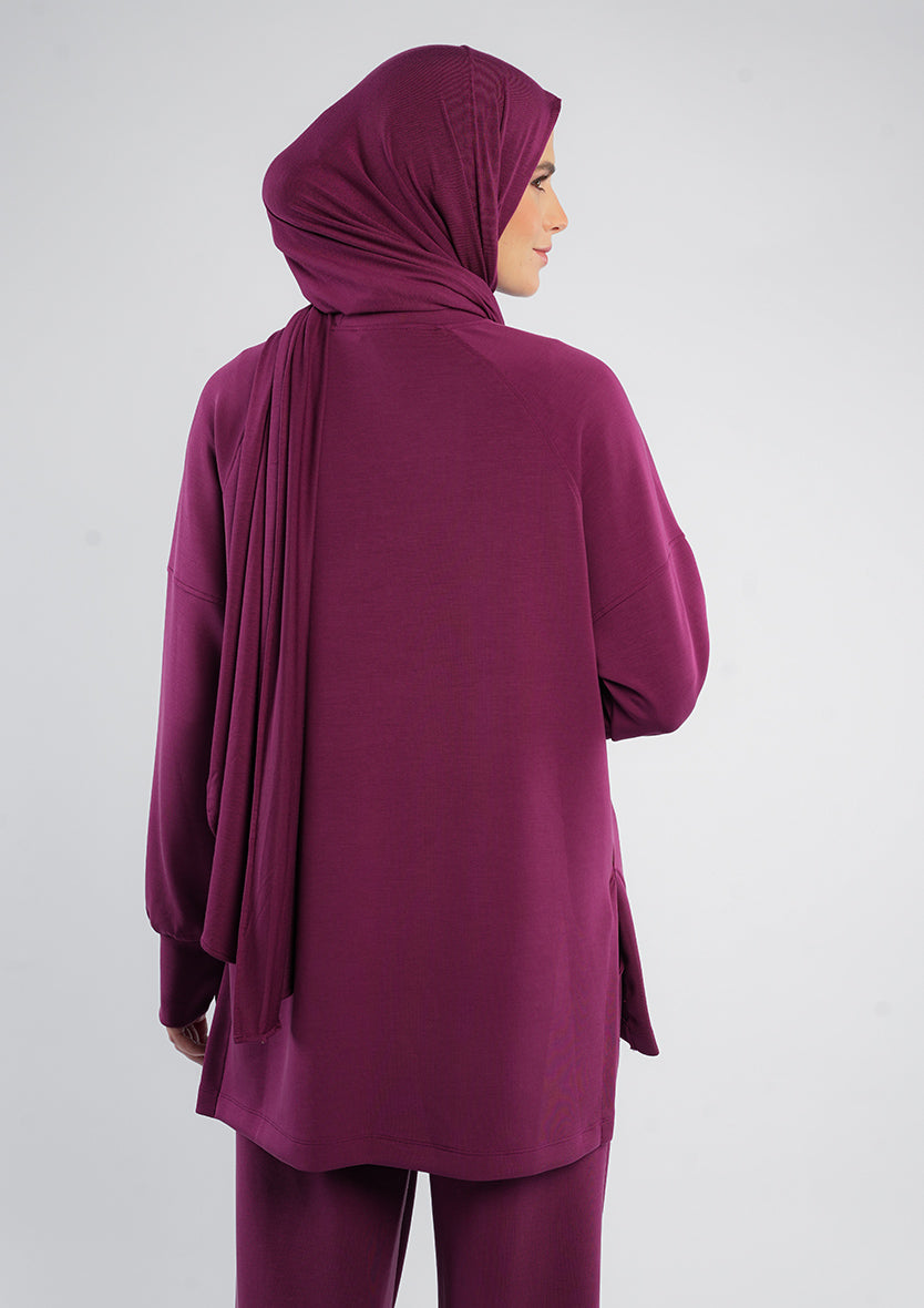 Women’s Modest Two-Piece Soft-Touch Modal Lounge Set – Relaxed Fit – Purple