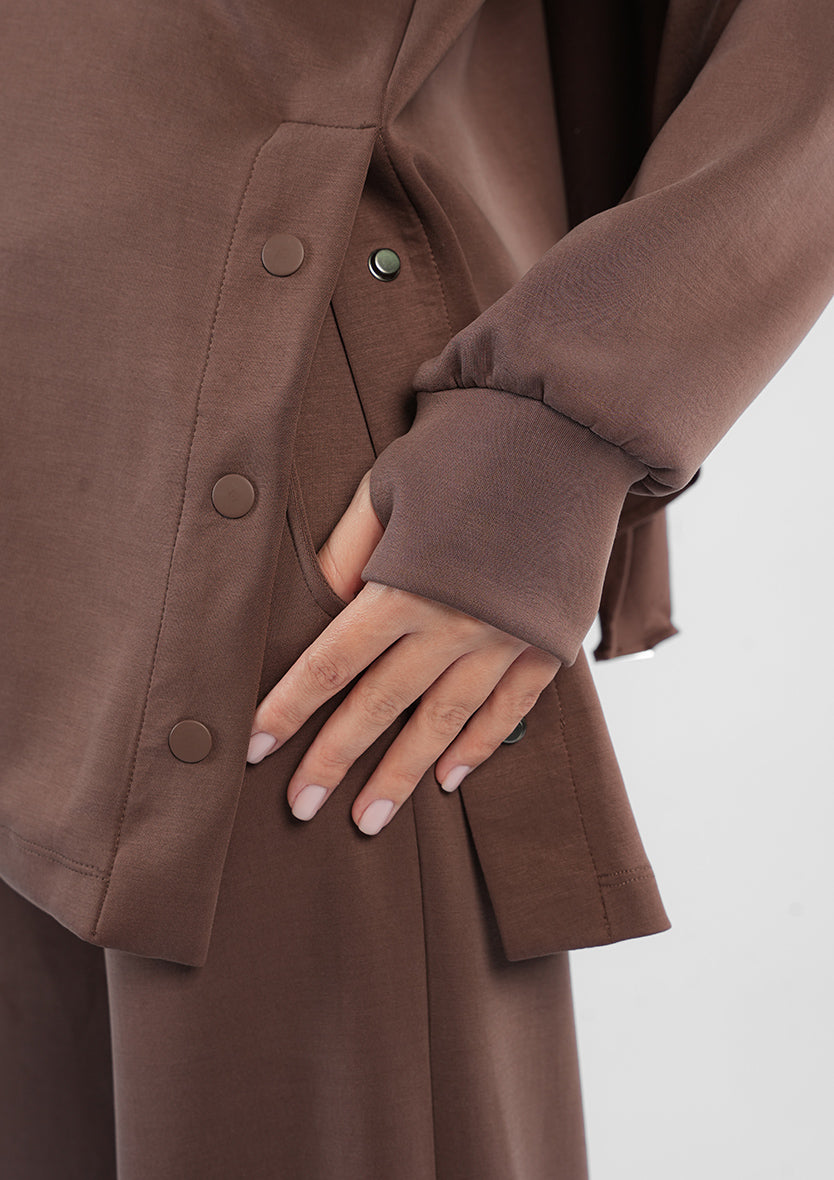 Women’s Modest Two-Piece Soft-Touch Modal Lounge Set – With Half Snap  – Wild Truffle