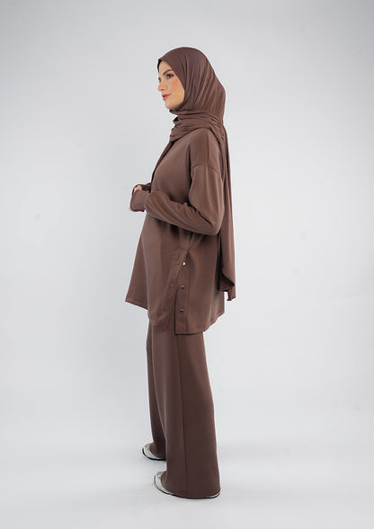 Women’s Modest Two-Piece Soft-Touch Modal Lounge Set – With Half Snap  – Wild Truffle
