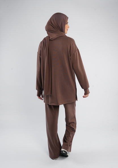 Women’s Modest Two-Piece Soft-Touch Modal Lounge Set – With Half Snap  – Wild Truffle
