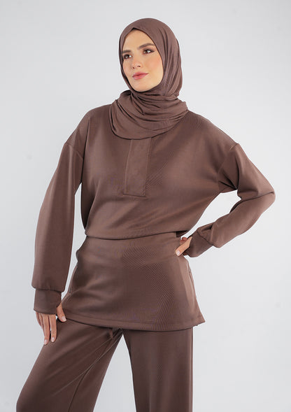 Women’s Modest Two-Piece Soft-Touch Modal Lounge Set – With Half Snap  – Wild Truffle