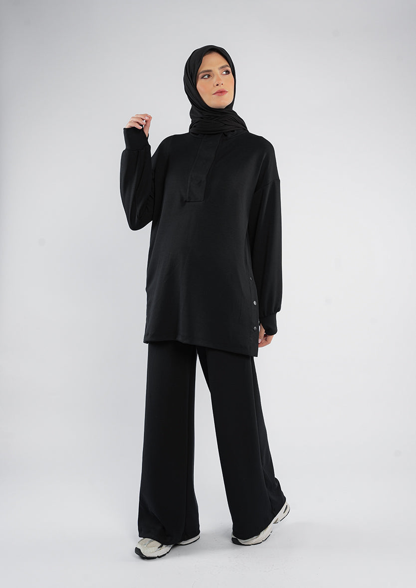 Women’s Modest Two-Piece Soft-Touch Modal Lounge Set – With Half Snap  – Wild Truffle