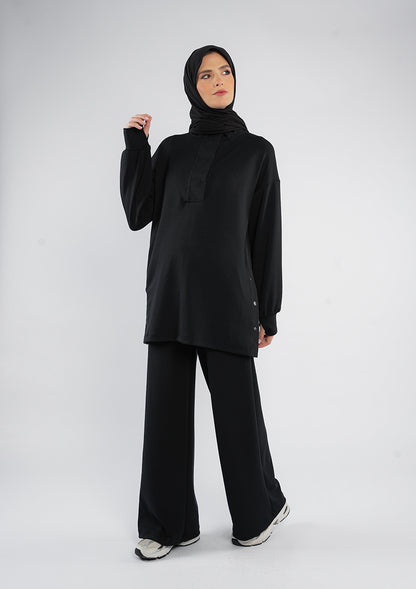 Women’s Modest Two-Piece Soft-Touch Modal Lounge Set – With Half Snap  – Wild Truffle
