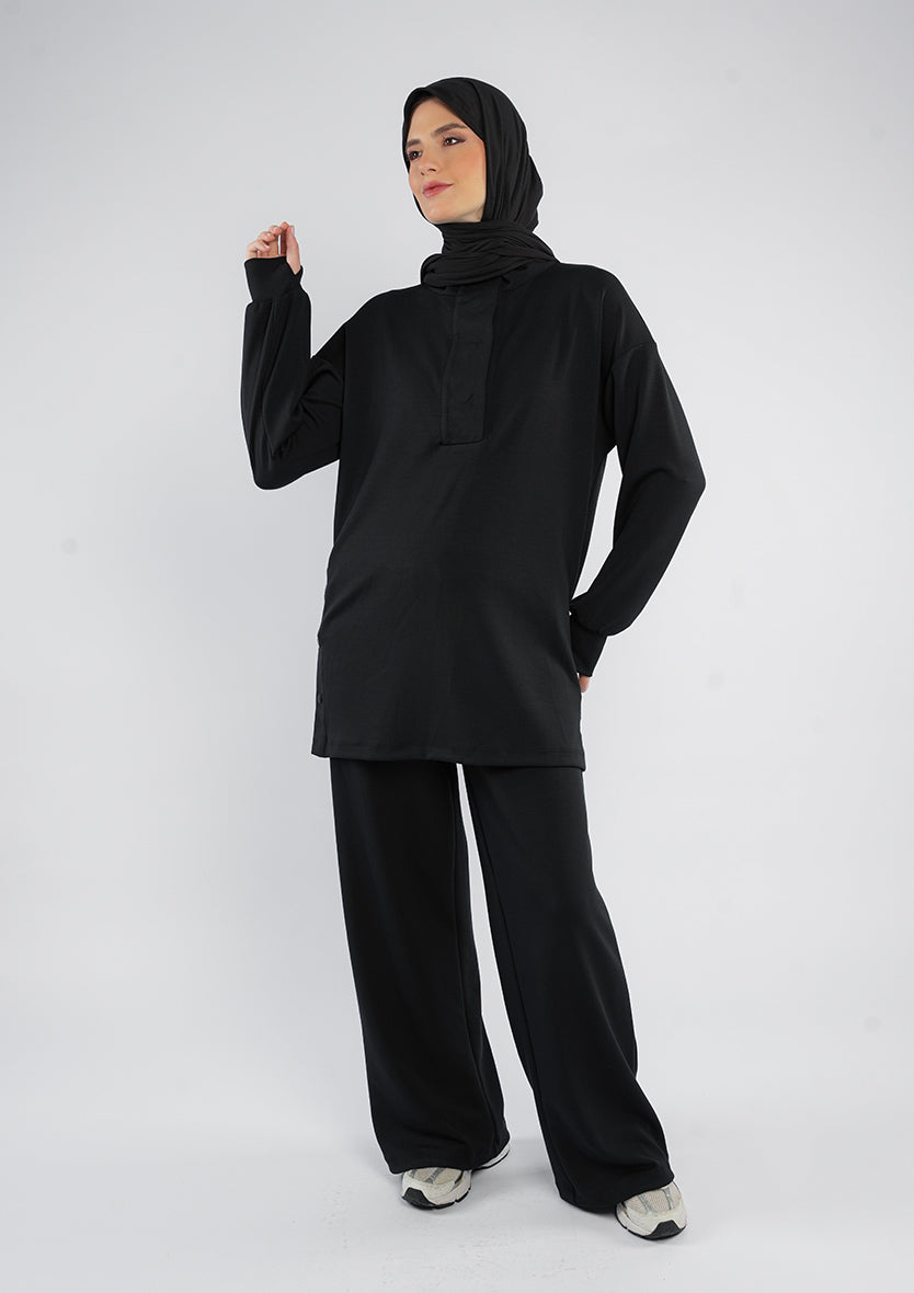 Women’s Modest Two-Piece Soft-Touch Modal Lounge Set – With Half Snap  – Wild Truffle