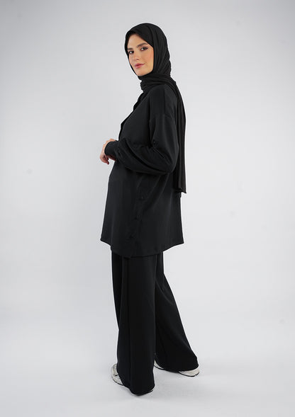 Women’s Modest Two-Piece Soft-Touch Modal Lounge Set – With Half Snap  – Wild Truffle