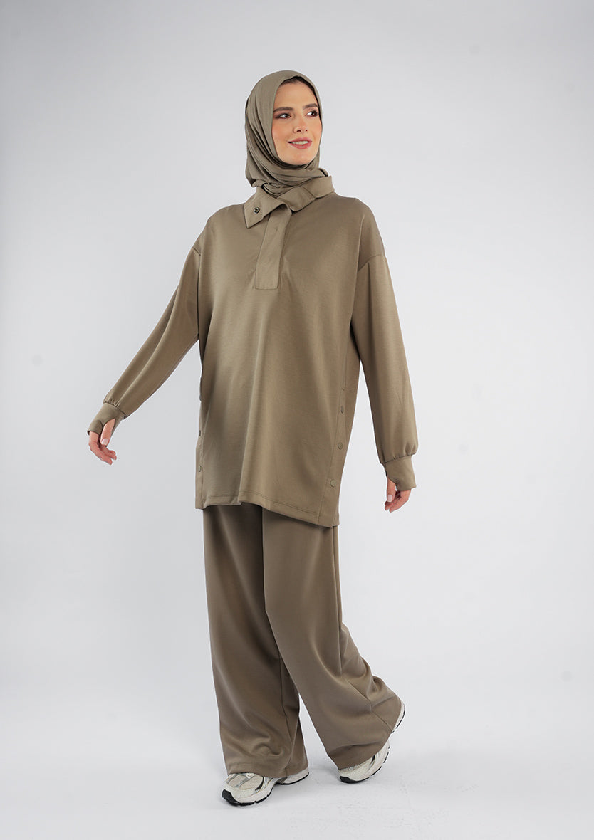 Women’s Modest Two-Piece Soft-Touch Modal Lounge Set – With Half Snap  – Wild Truffle
