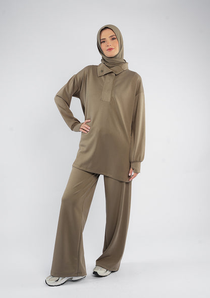 Women’s Modest Two-Piece Soft-Touch Modal Lounge Set – With Half Snap  – Wild Truffle
