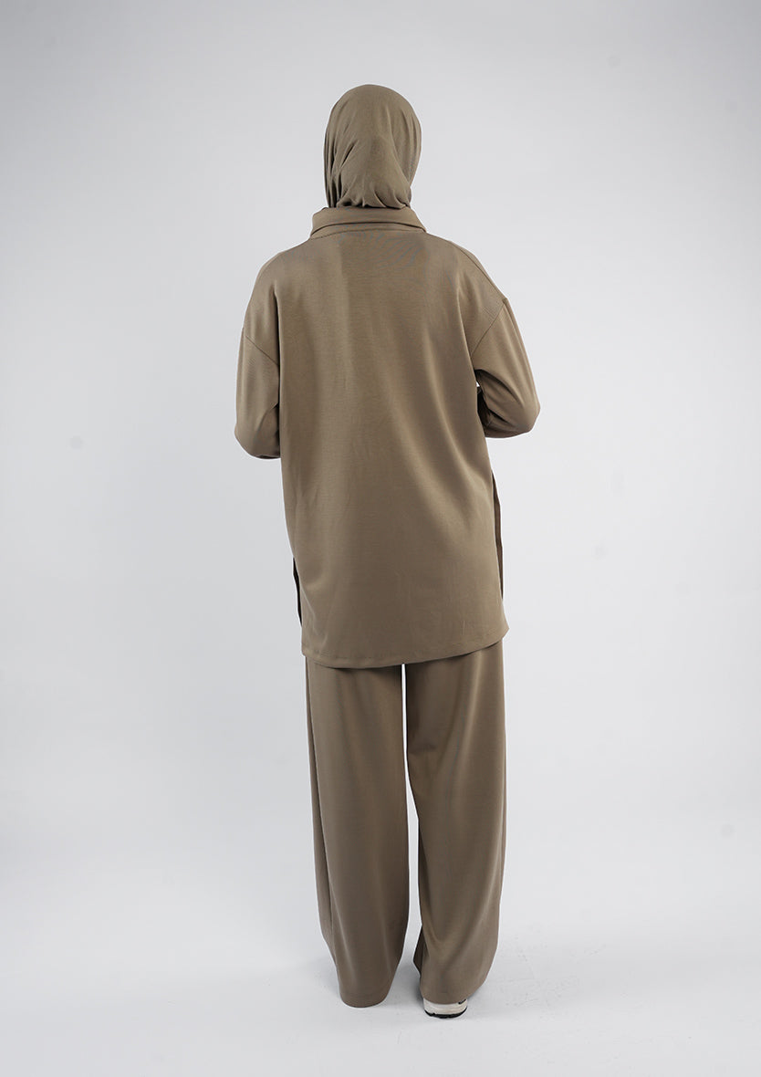 Women’s Modest Two-Piece Soft-Touch Modal Lounge Set – With Half Snap  – Wild Truffle