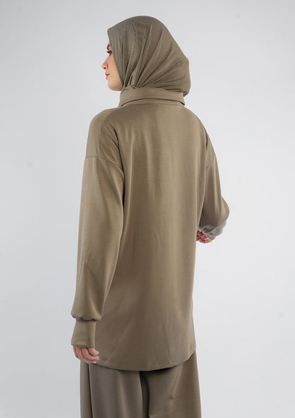 Women’s Modest Two-Piece Soft-Touch Modal Lounge Set – With Half Snap  – Wild Truffle